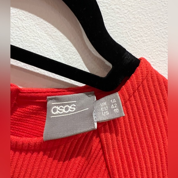 Red Ribbed Pencil Dress with Corset Seam Details - Picture 3 of 3